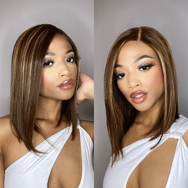 Highlights Bronze Brown Bob Wig Glueless T Part Lace Closure Simple Lace Wig