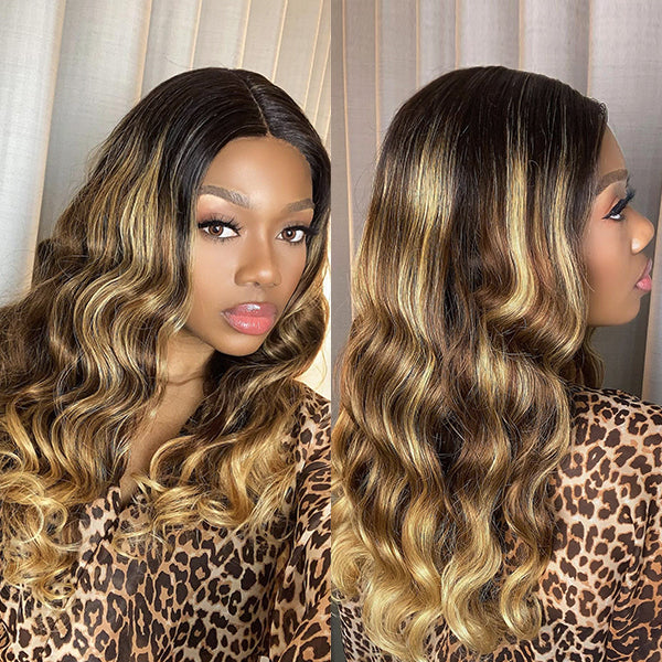 Balayage Mix Tones Brown Color Glueless Extented 4X4 Closure Lace Wig