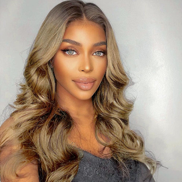 18inch Balayage Light Ash Brown Color Glueless Extented 4X4 Closure Lace Wig