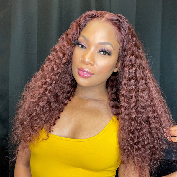 Cinnamon Brown Color Deep Wave Extented 4X4 Closure Lace Wig