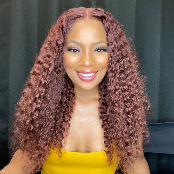 Cinnamon Brown Color Deep Wave Extented 4X4 Closure Lace Wig