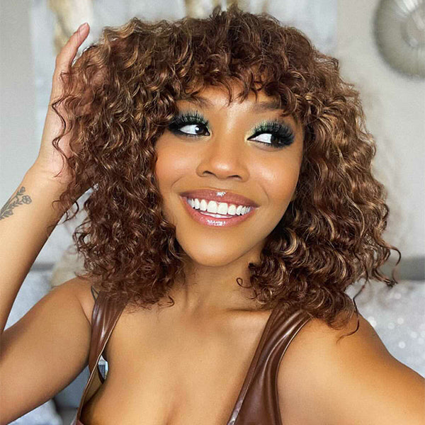 Fabulous Mix Color Curly Lace Closure Bob Wig With Bangs