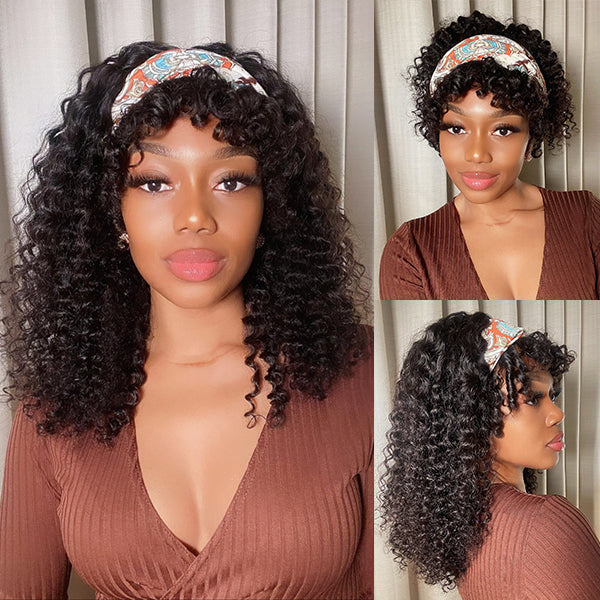 Headband Wig With Bangs Deep Wave (Get Free Trendy Headband)