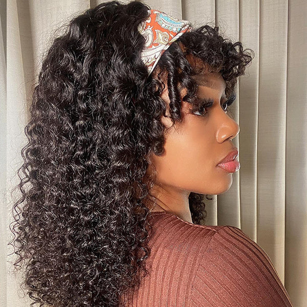 Headband Wig With Bangs Deep Wave (Get Free Trendy Headband)