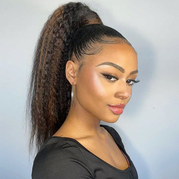 Highlights Kinky Straight Human Hair Ponytail | Easy To Wear