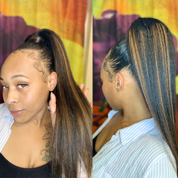 Highlights Kinky Straight Human Hair Ponytail | Easy To Wear