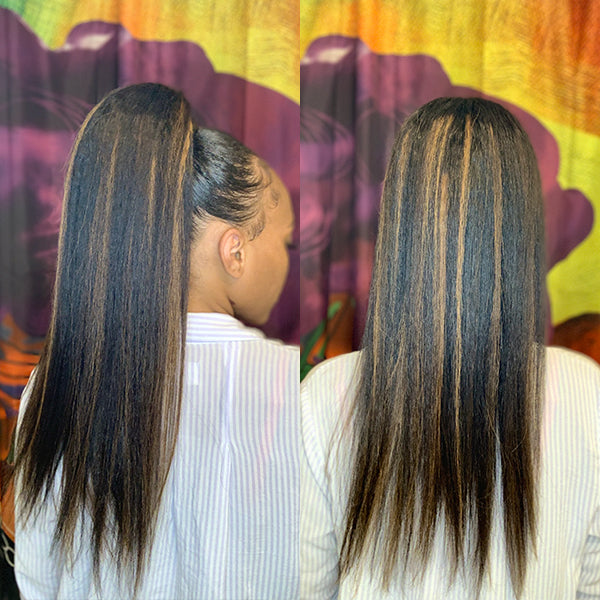 Highlights Kinky Straight Human Hair Ponytail | Easy To Wear