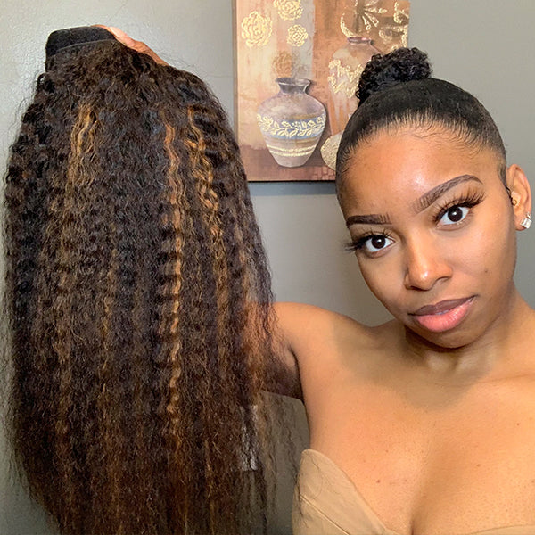 Highlights Kinky Straight Human Hair Ponytail | Easy To Wear