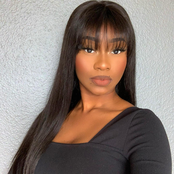 Full Long Straight Bang Human Hair Wig