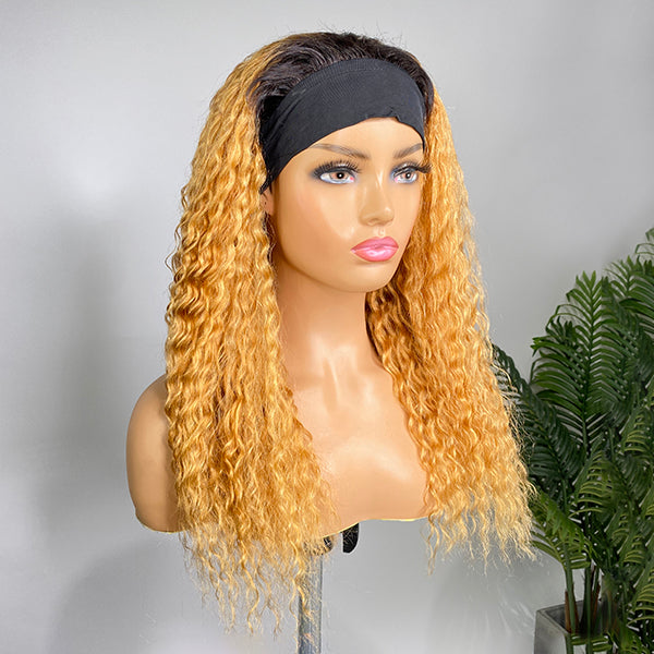 Honey Blonde Deep Wave Ombre Headband Wig