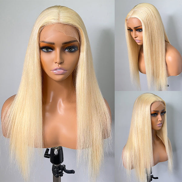 Silk Base Blonde 613 Color Middle Part 4x4 Closure Wig