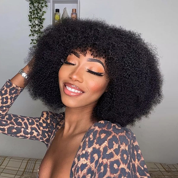 Fluffy Afro Curl Wig With Natural Fringe