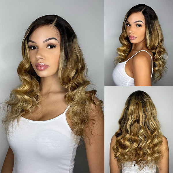 Balayage Ombre Blonde Glueless T Part Simple Lace Wig