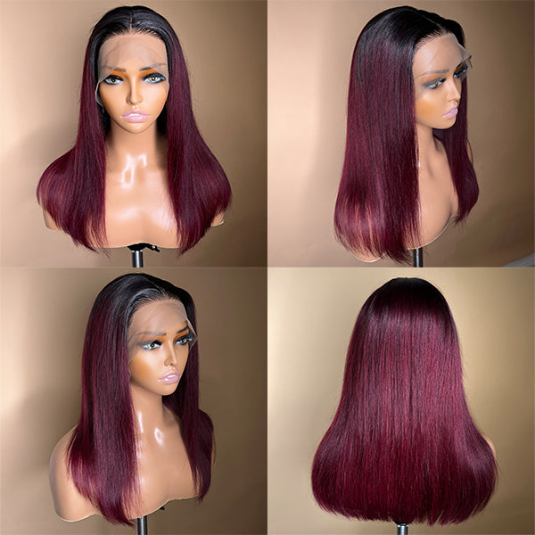 Burgundy 13x4 Lace Frontal Ombre Straight Wig