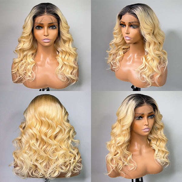 Blonde Body Wave With Natural Roots Compact 13X4 Lace Frontal Lace Wig