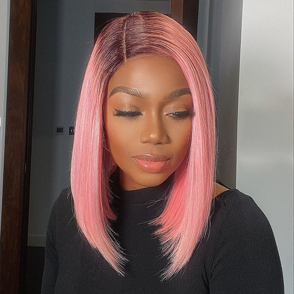 Light Pink Ombre Color Bob Wig Glueless T Part Lace Wig