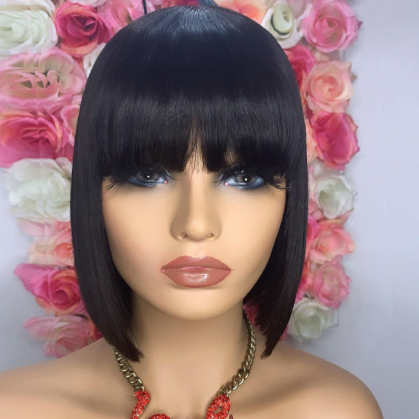 Silk Base Top Bob Wig With Bangs