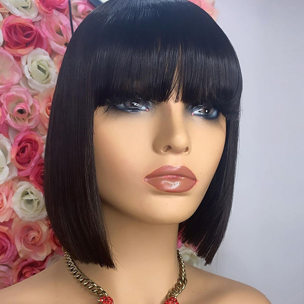 Silk Base Top Bob Wig With Bangs