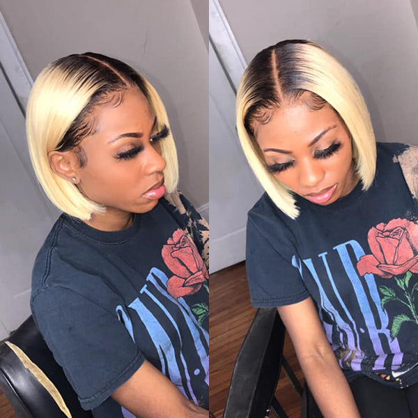 Color #4/613 Blonde Bob Wig Middle Part Frontal Lace Wig